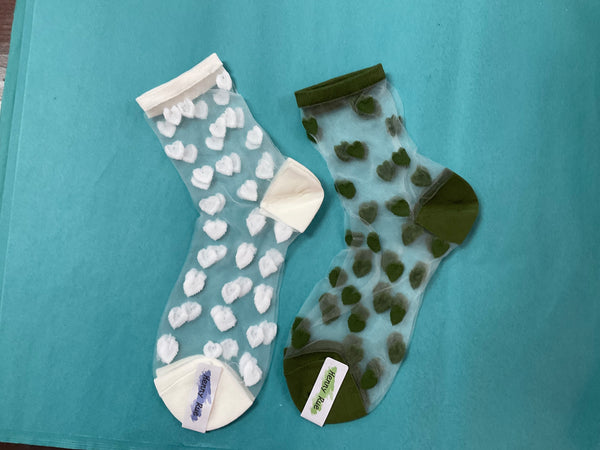 “Heartbreaker” Sheer Ankle & No Show socks with hearts by Henry Rue - Jilly's Socks 'n Such