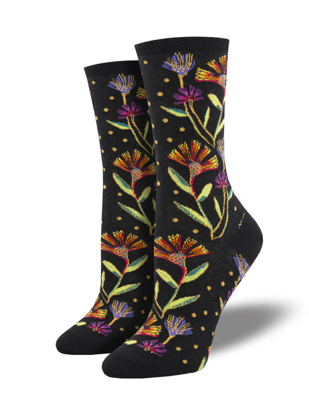 Women's Black Wildflower Socks - Jilly's Socks 'n Such